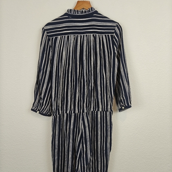 TROVATA Birds Of Paradise Striped 3/4 Sleeves Navy White Cropped Jumpsuit Small - Picture 13 of 15